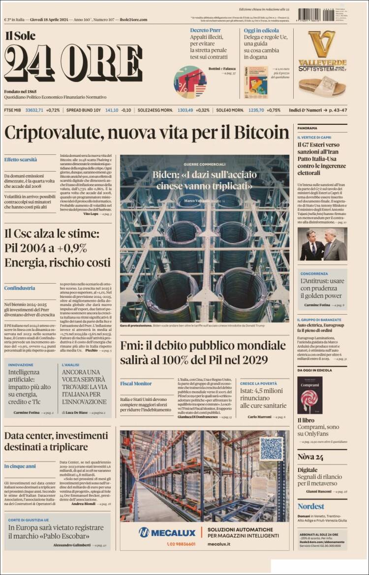 Portada de Il Sole 24 ORE (Italia)