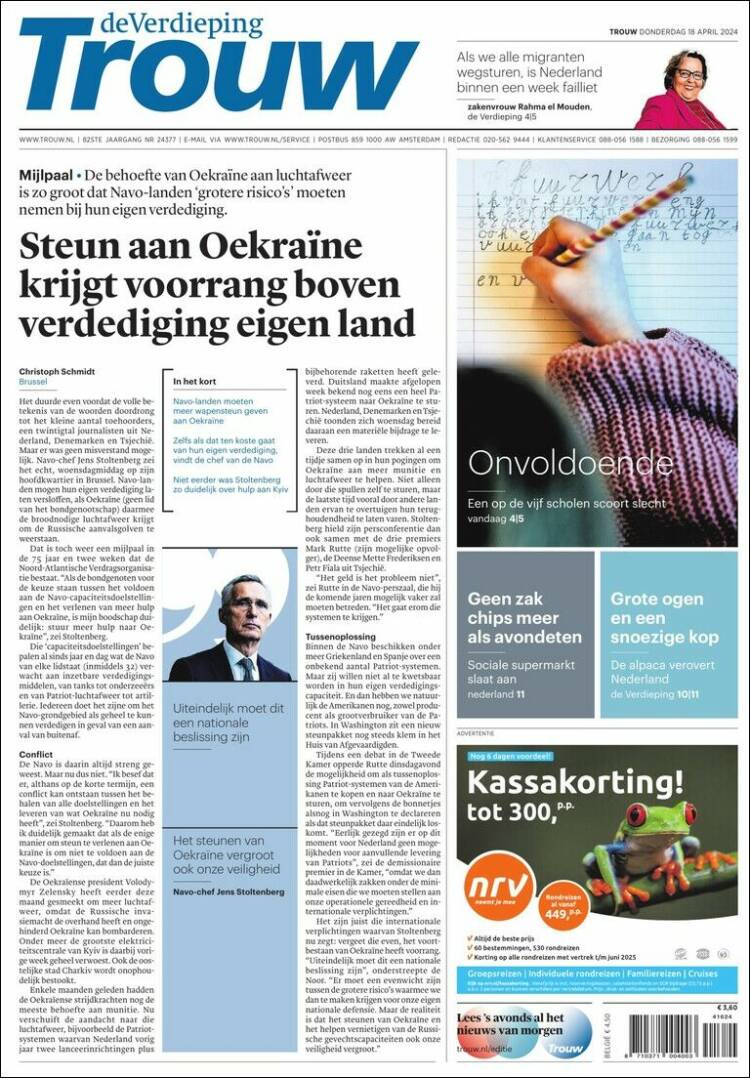 Portada de Trouw (Pa&iacute;ses Bajos)