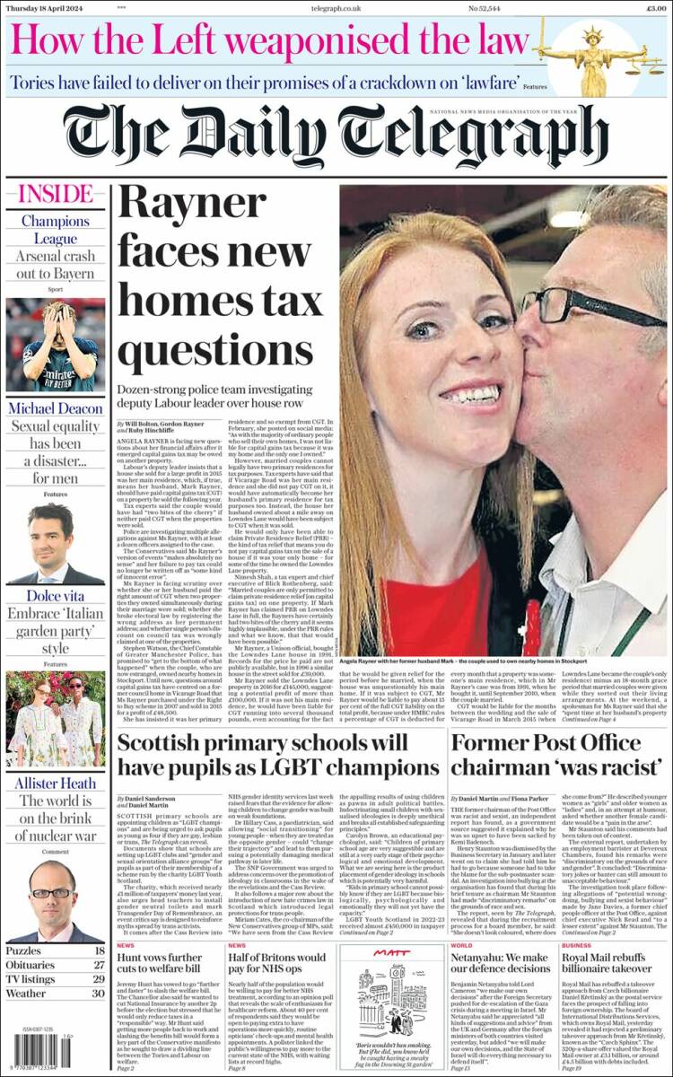 Portada de Daily Telegraph (Reino Unido)