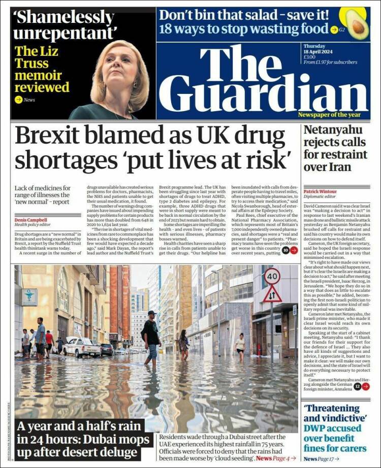 Portada de The Guardian (Reino Unido)
