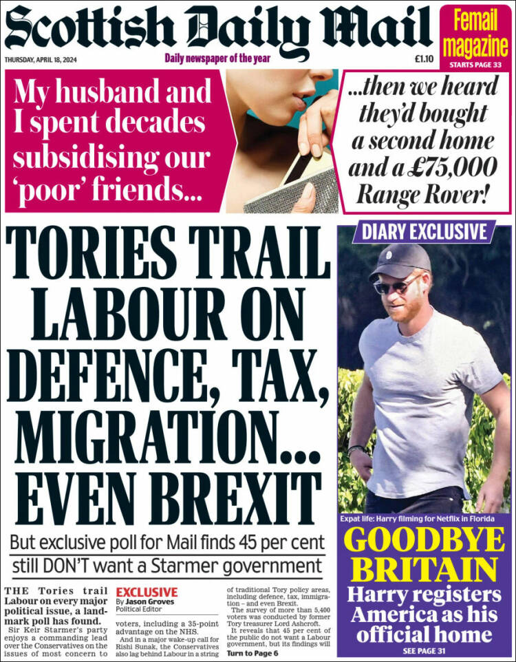Portada de Scottish Daily Mail (Reino Unido)