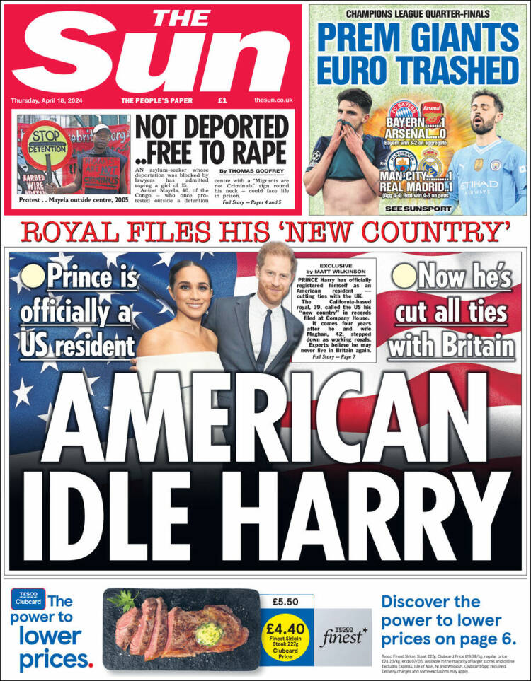 Portada de The Sun (Reino Unido)