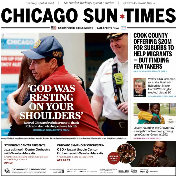 Portada de Chicago Sun-Times (USA)