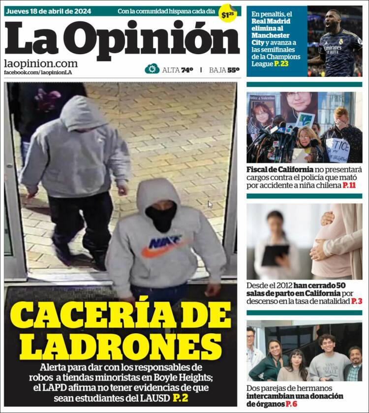 Portada de La Opinión (USA)