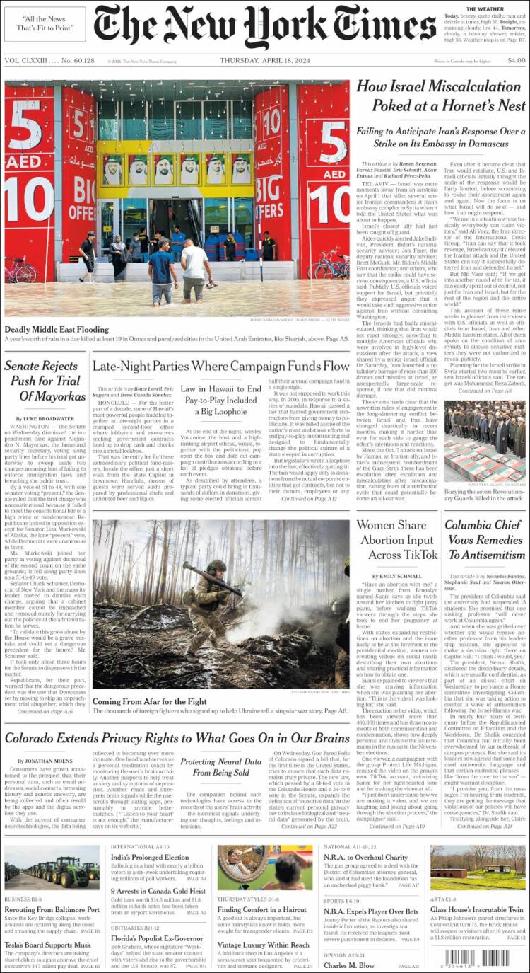 Portada de New York Times (USA)