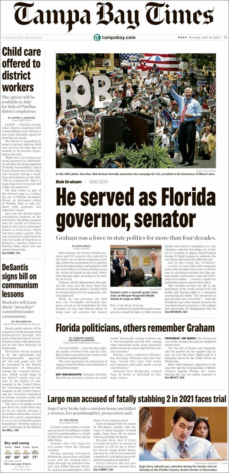 Portada de Tampa Bay Times (USA)