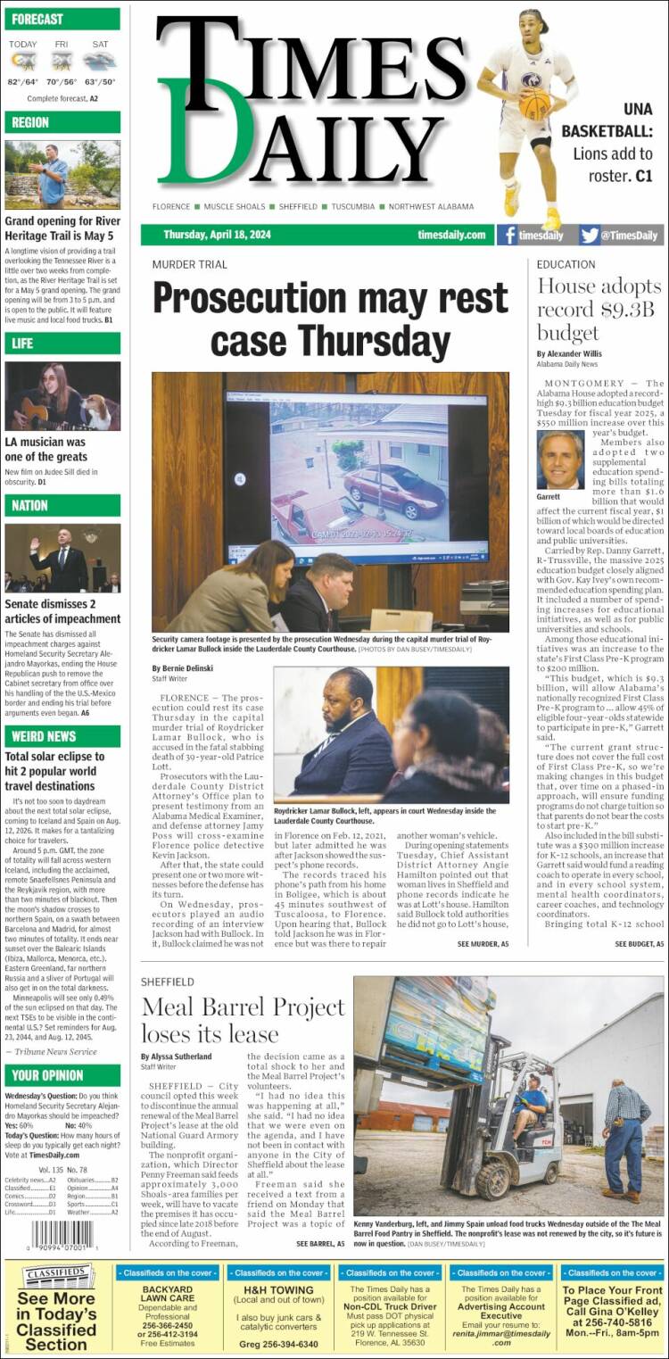Portada de Times Daily (USA)