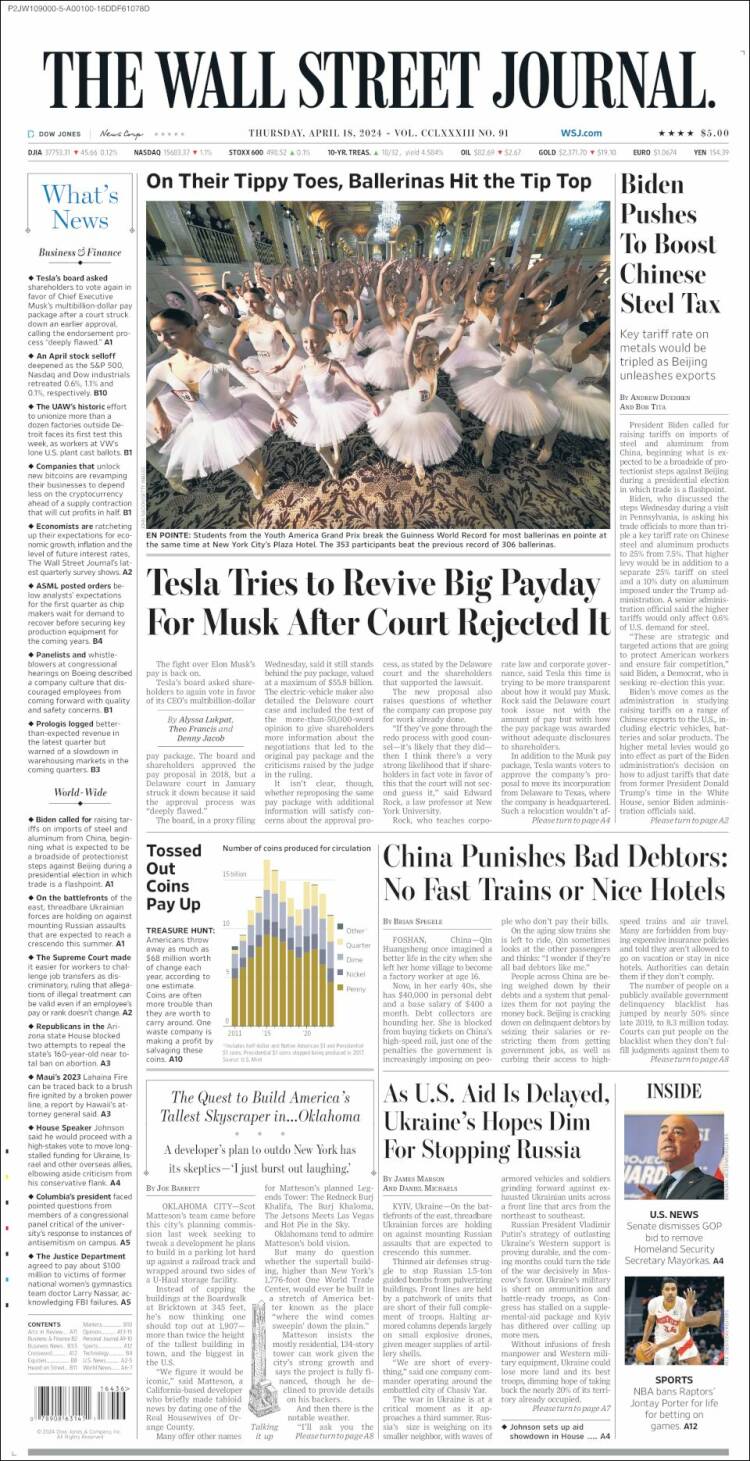 Portada de Wall Street Journal (USA)