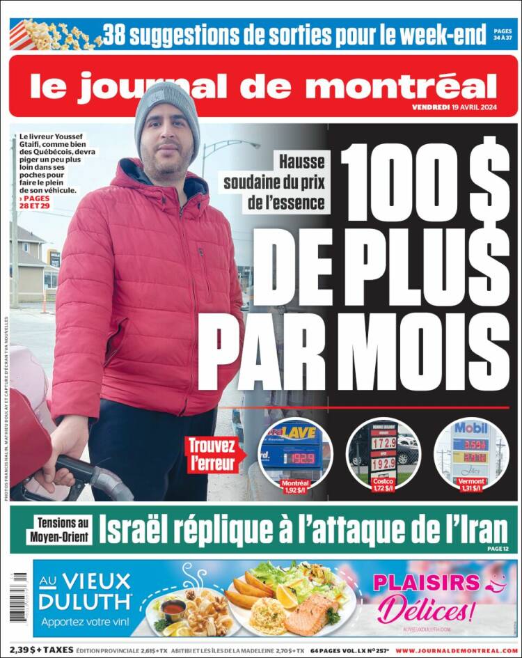 Portada de Le Journal de Montréal (Canada)