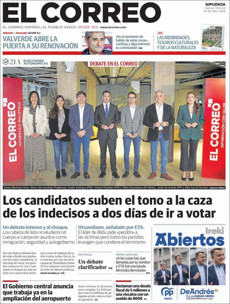 Portada de El Correo - Guipuzcoa (España)