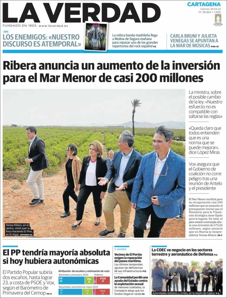 Portada de La Verdad de Cartagena (España)