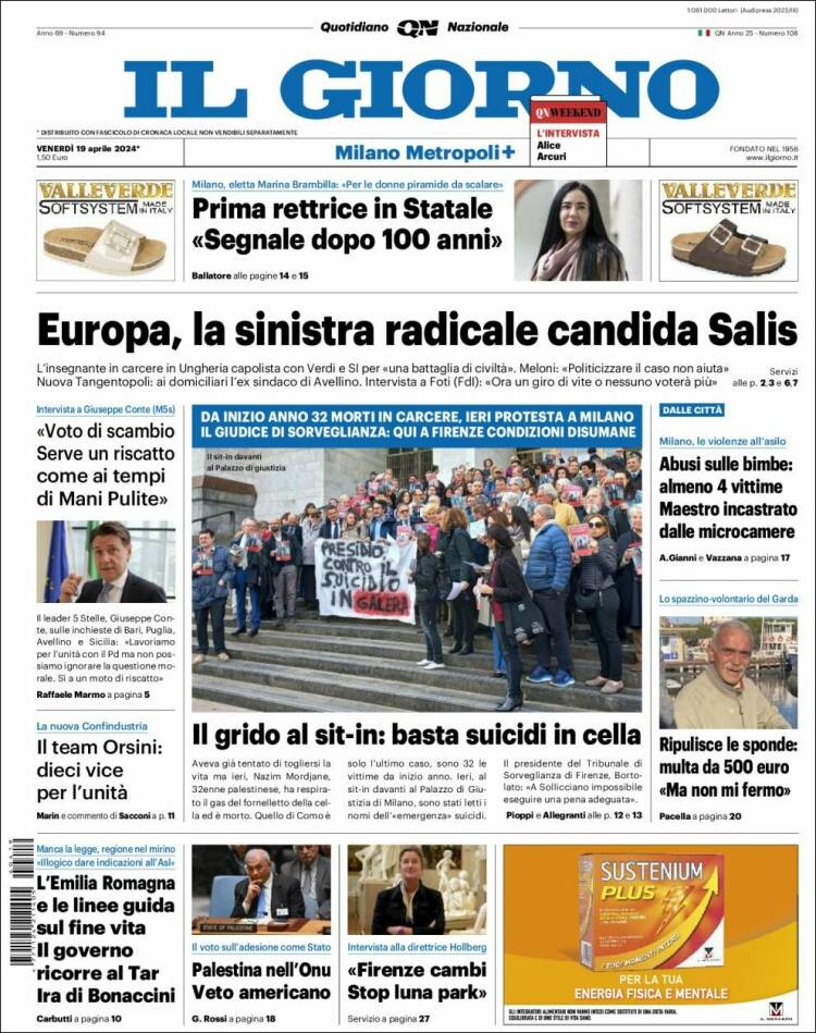 Portada de Il Giorno (Italia)