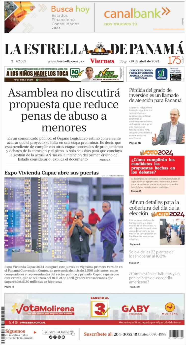 Portada de La Estrella de Panamá (Panamá)