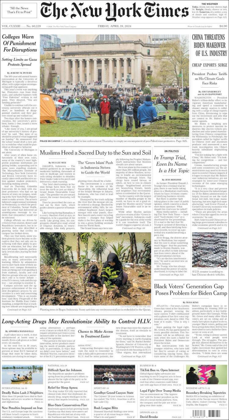 Portada de New York Times (USA)