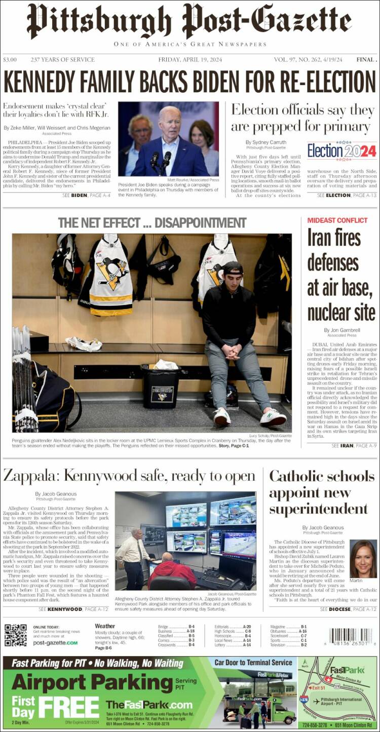 Portada de Pittsburgh Post-Gazette (USA)