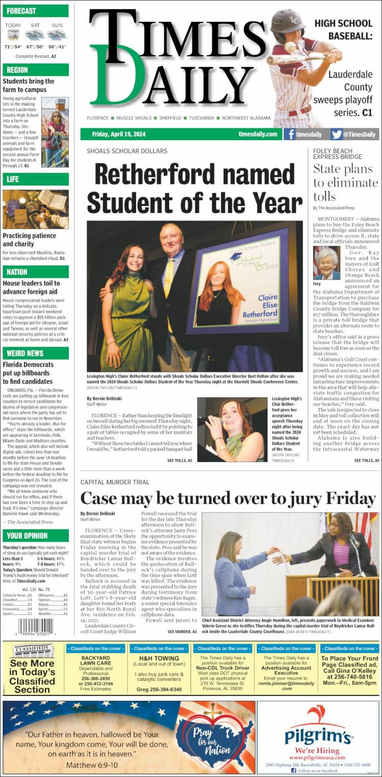 Portada de Times Daily (USA)