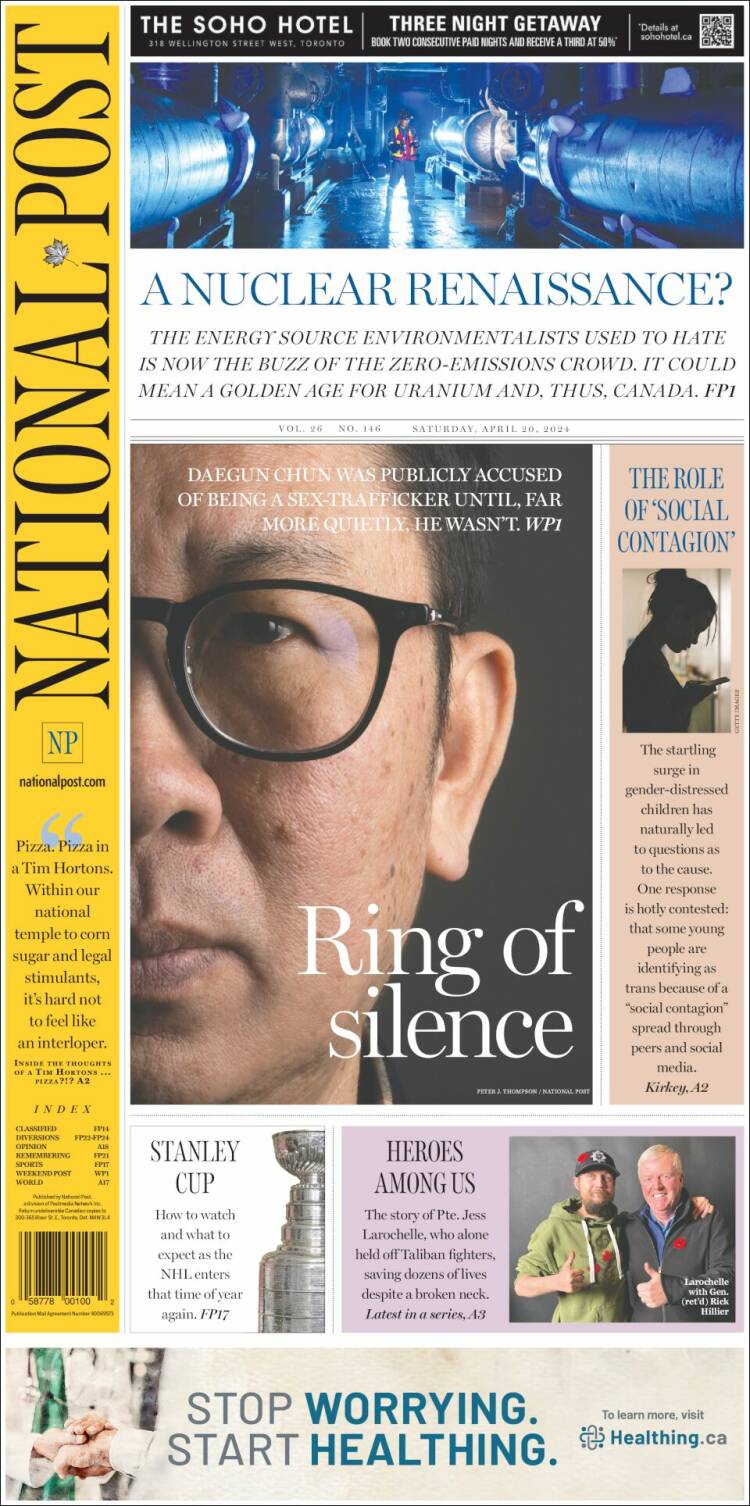 Portada de The National Post (Canadá)