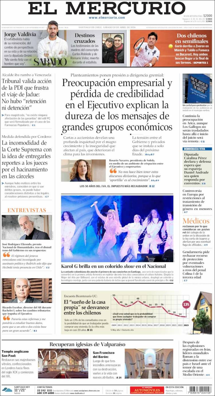 Portada de El Mercurio (Chile)