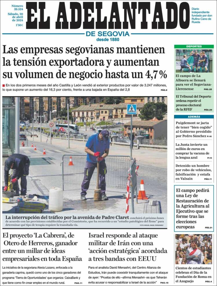 Portada de El Adelantado de Segovia (España)