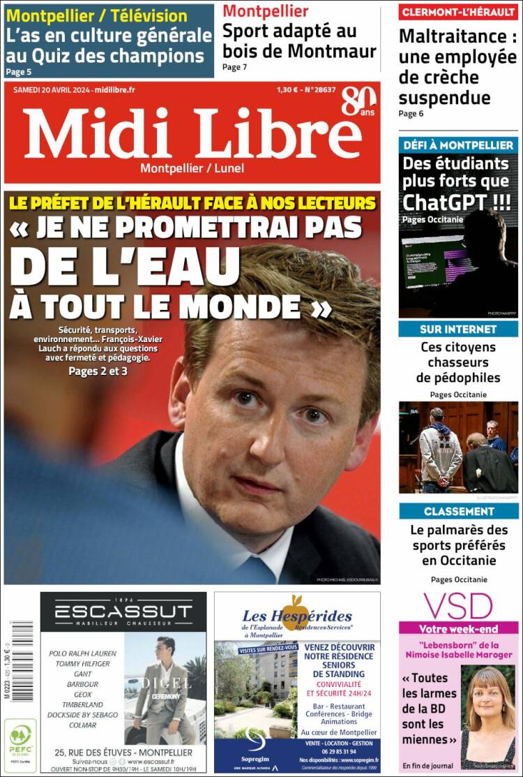 Portada de Midi Libre (Francia)
