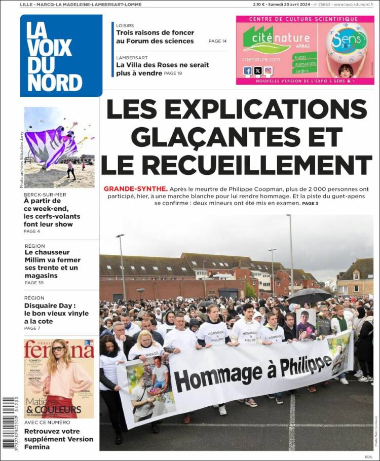 Portada de La Voix du Nord (Francia)