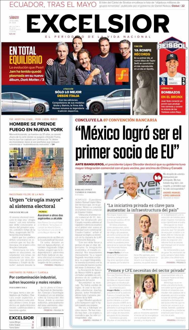 Portada de Excelsior (M&eacute;xico)