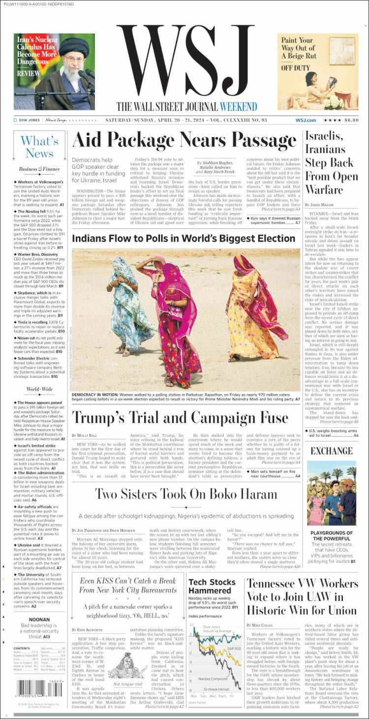 Portada de Wall Street Journal (USA)