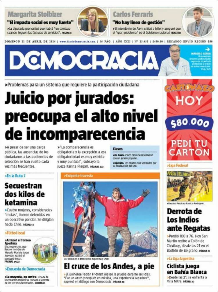 Portada de Diario Democracia (Argentina)