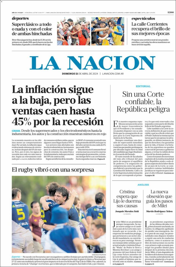 Portada de La Nación (Argentina)