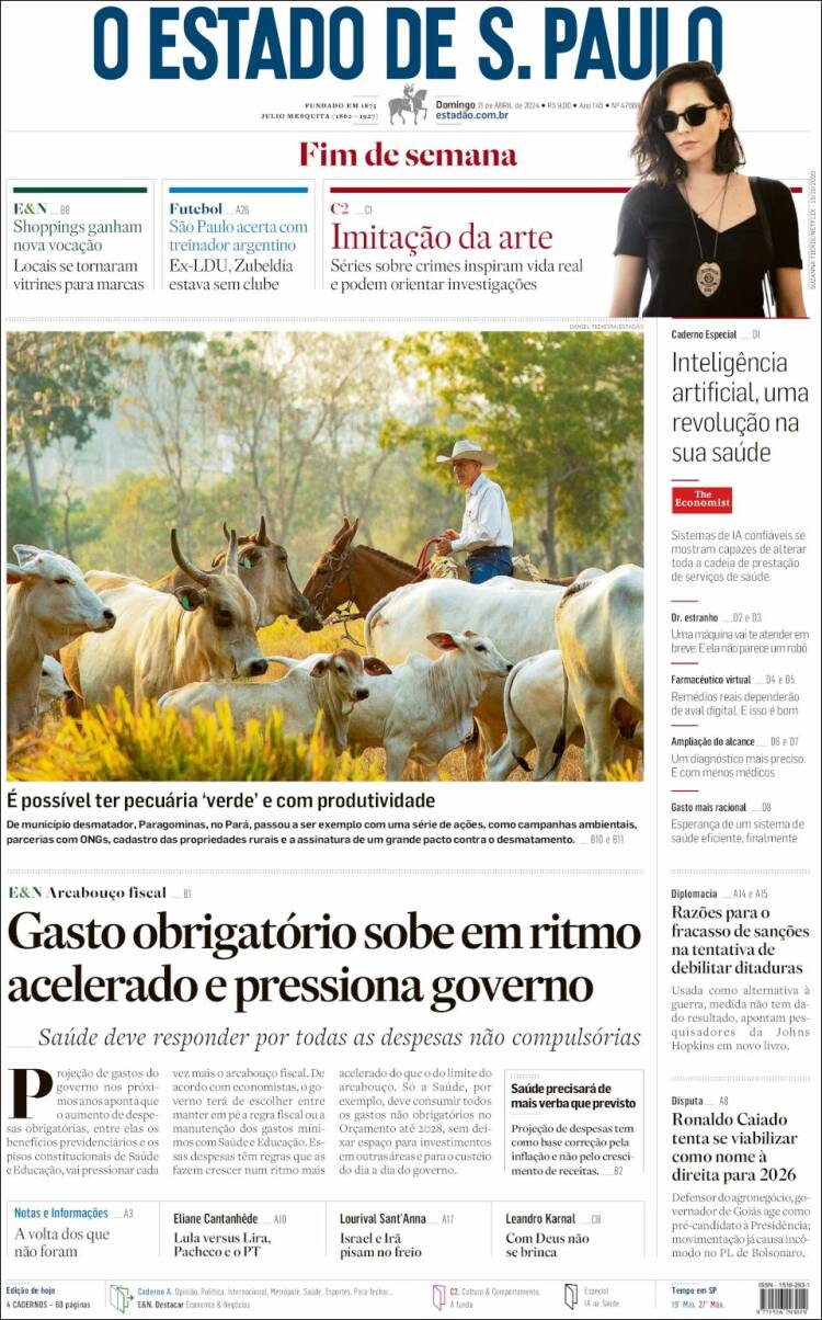 Portada de O Estado de São Paulo (Brasil)