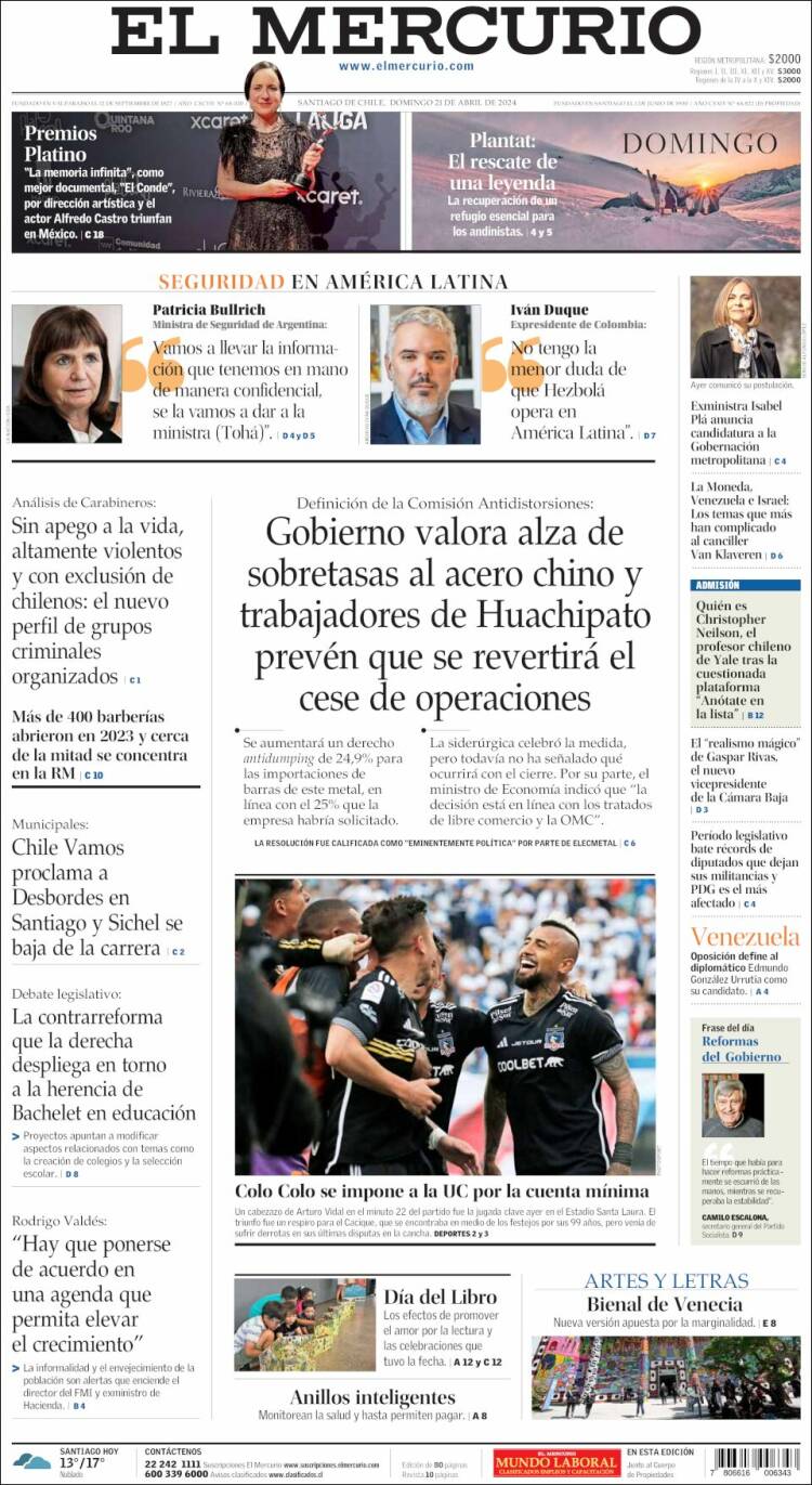 Portada de El Mercurio (Chile)