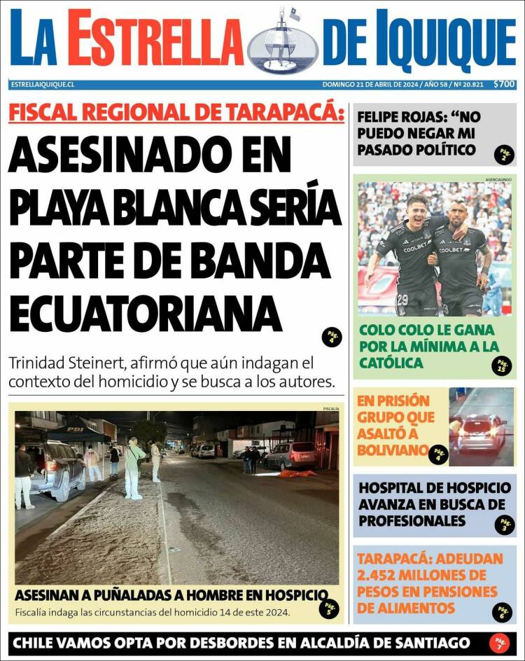 Portada de La Estrella de Iquique (Chile)