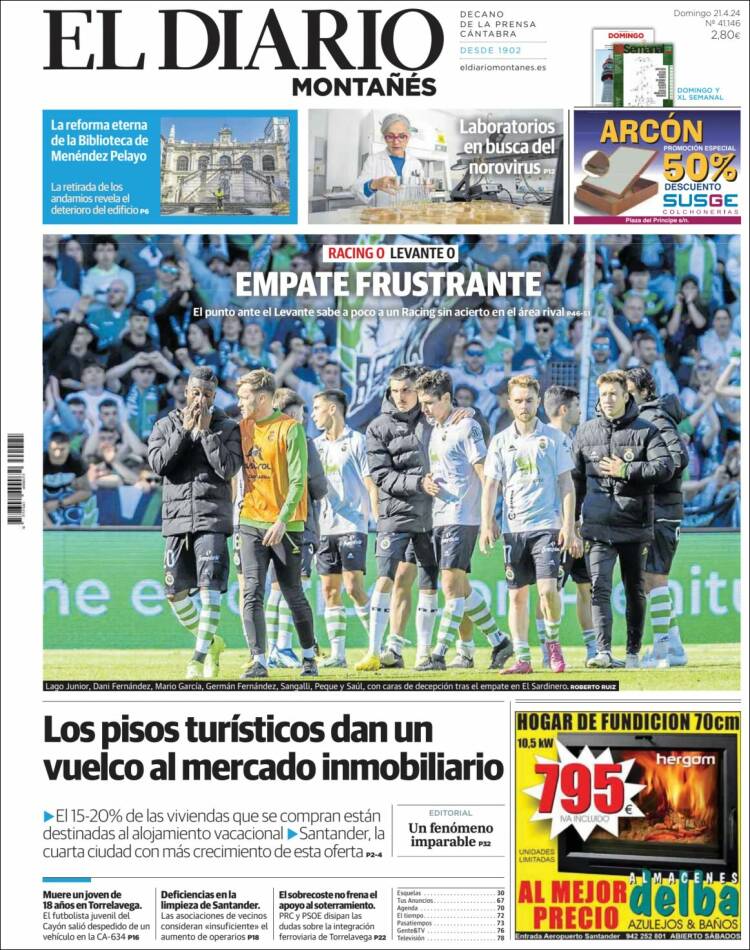 Portada de El Diario Montañés (España)