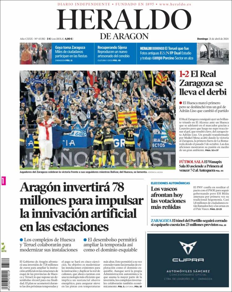 Portada de Heraldo de Aragón (España)
