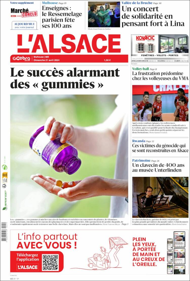 Portada de Journal L'Alsace (Francia)
