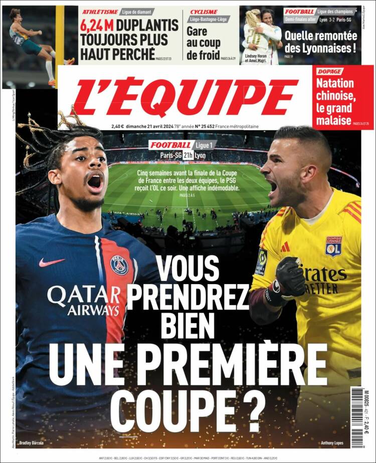 Portada de L'Equipe (Francia)