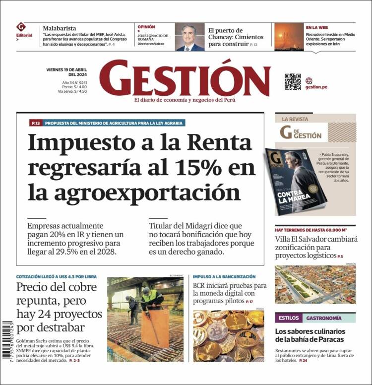Portada de Diario Gestión (Perú)