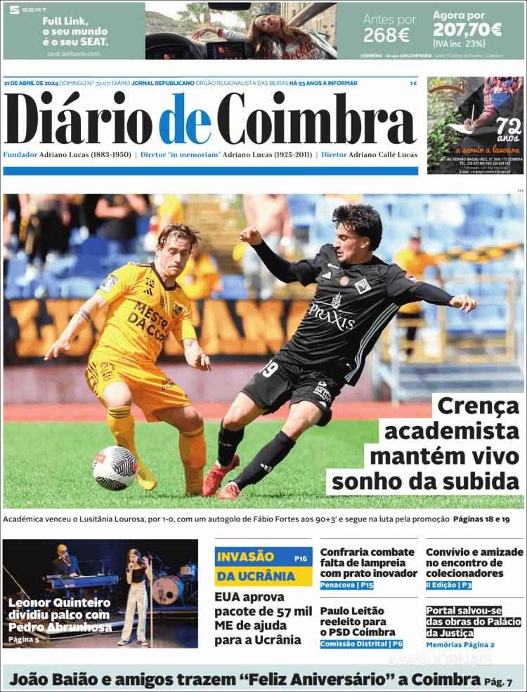 Portada de Diário de Coimbra (Portugal)
