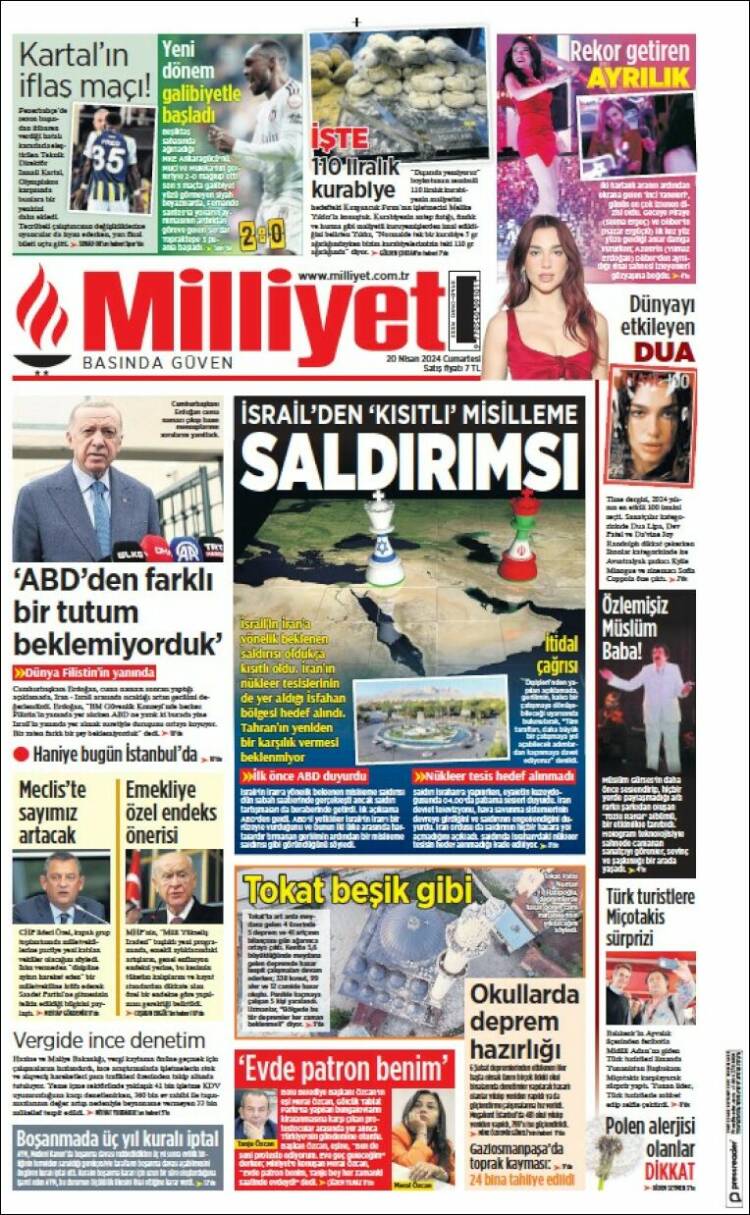 Portada de Milliyet (Turqu&iacute;a)