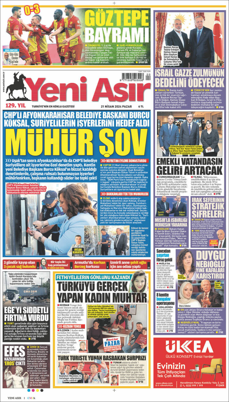 Portada de Yeni Asır (Turqu&iacute;a)