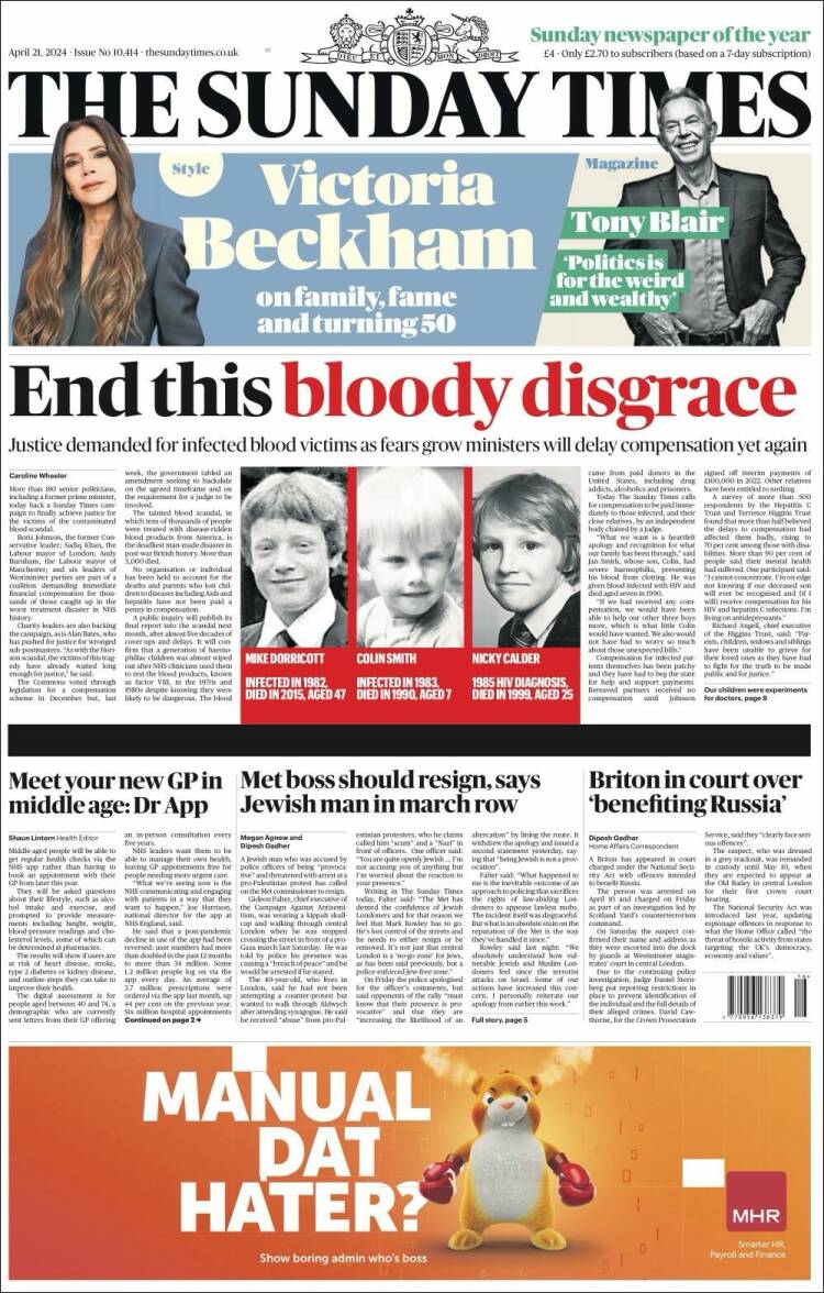 Portada de The Times (Reino Unido)