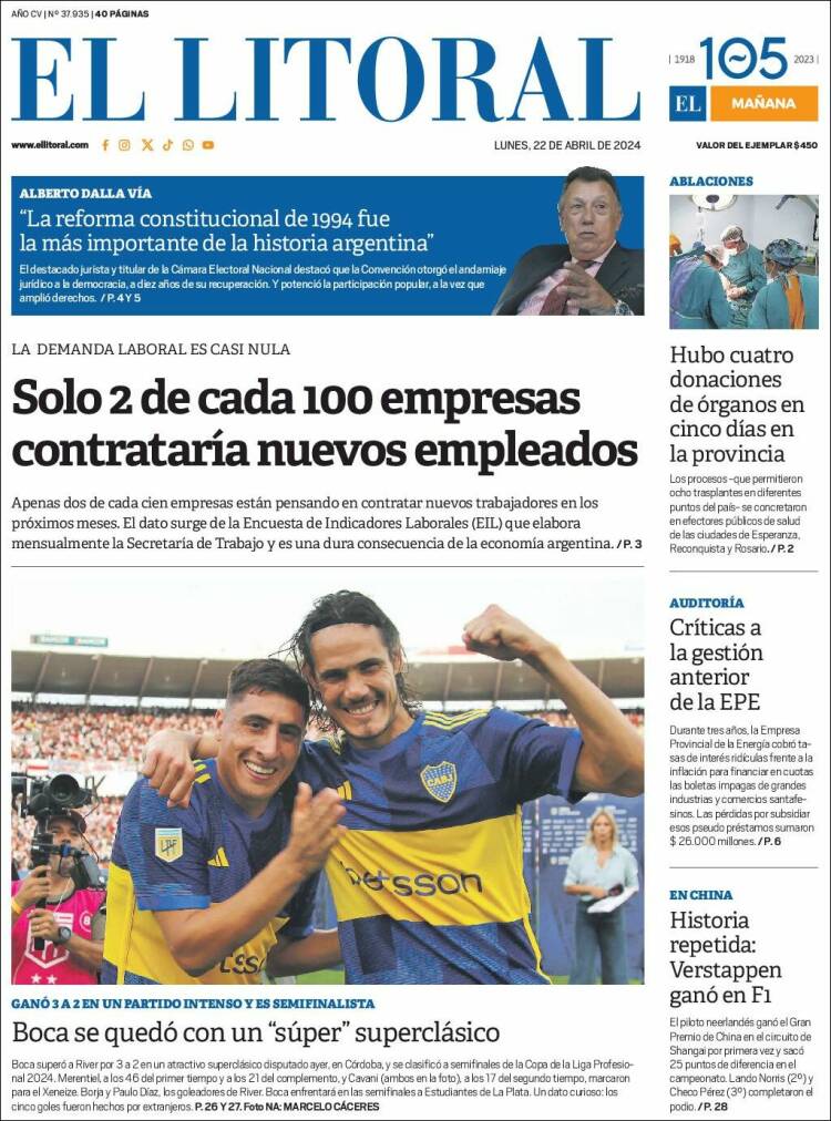 Portada de Diario El Litoral (Argentina)