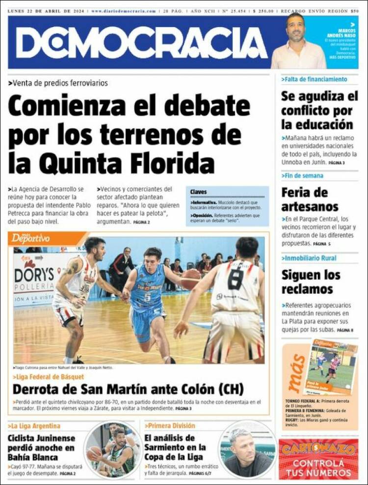 Portada de Diario Democracia (Argentina)