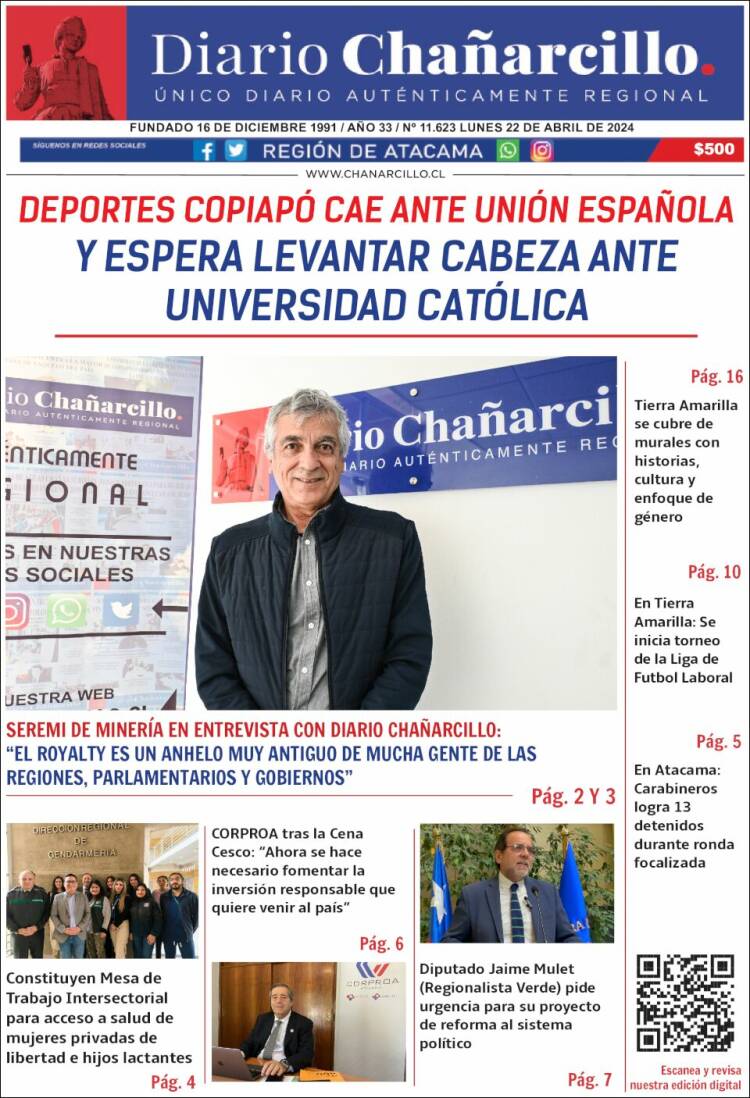 Portada de Diario Chañarcillo (Chile)