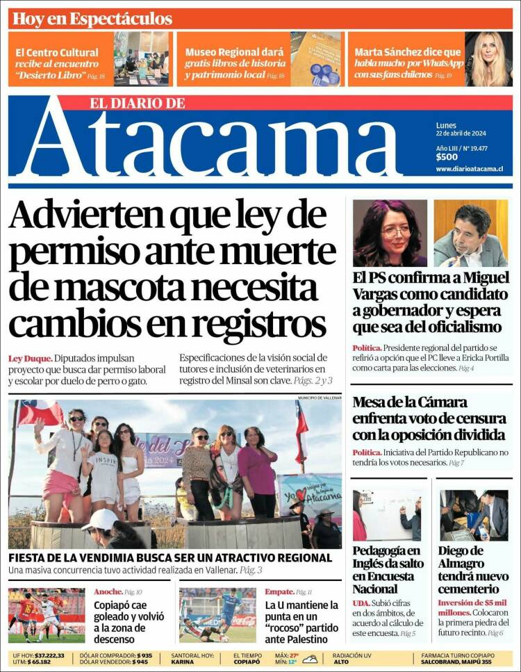 Portada de Diario de Atacama (Chile)