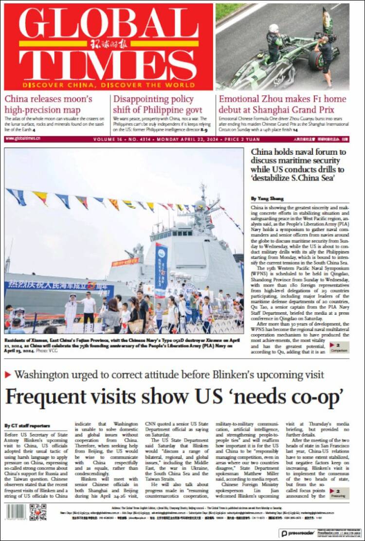 Portada de The Global Times (China)