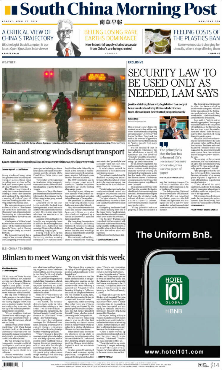 Portada de South China Morning Post (China)