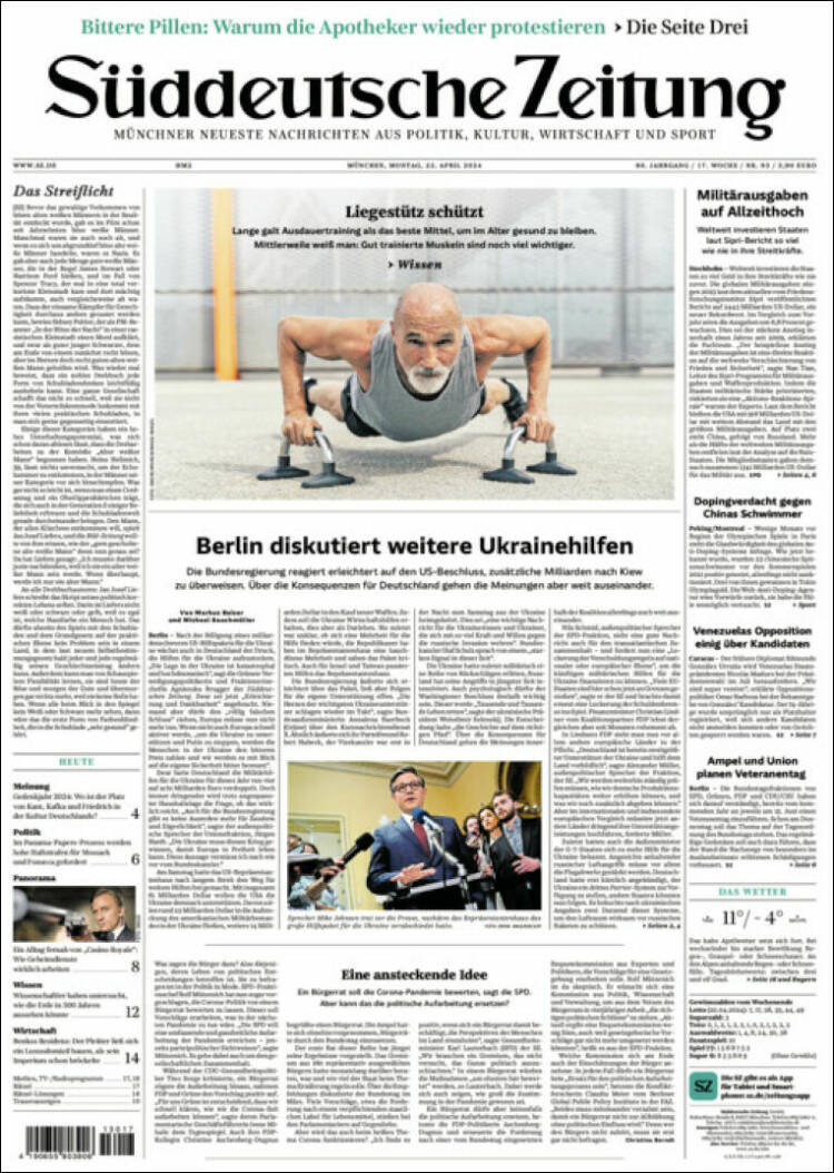 Portada de Sueddeutsche (Alemania)