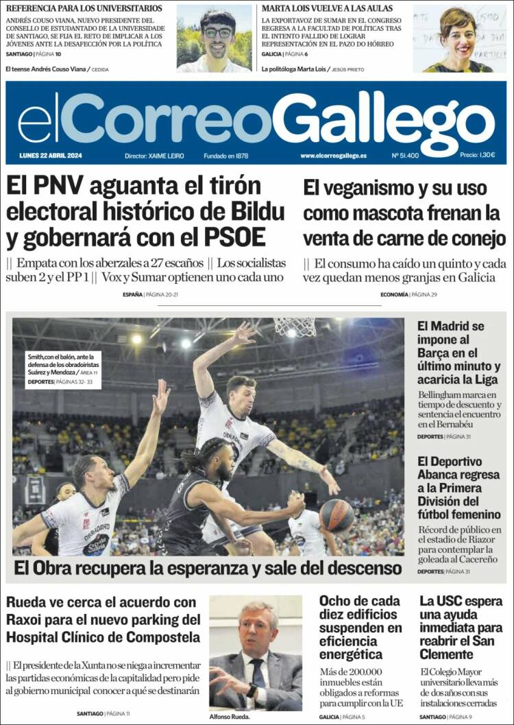 Portada de El Correo Gallego (España)