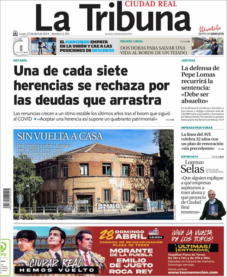 Portada de La Tribuna de Ciudad Real (España)